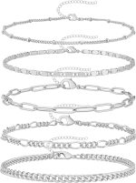 Reoxvo Dainty Gold Chain Bracelets Set for Women 14K Real Gold Plated Link Chain Bracelets for Women Trendy Gold Stackable Bracelets for Women Adjustable 7"+2"